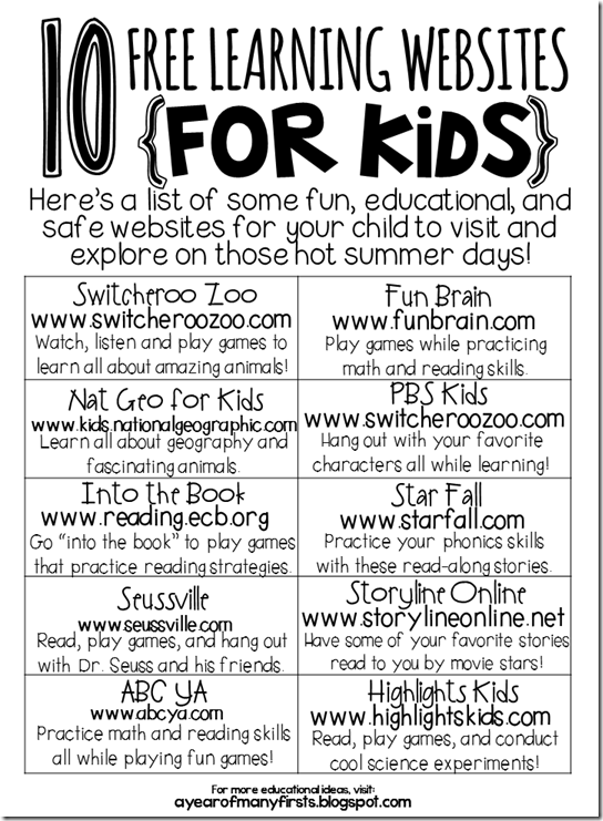 List of 72 Fun and Free Educational Websites for Kids