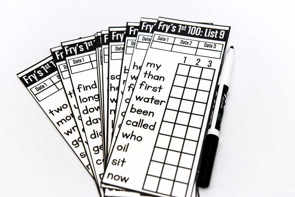 Sight word assessment strips and sheets