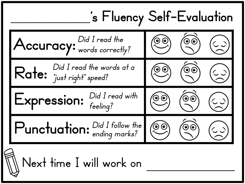 Phonics fluency evaluation sheet
